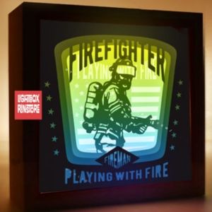 FREE SHIP! 3D Handmade Illuminated 8x8 Paper Cut Firefighter Shadow Box!